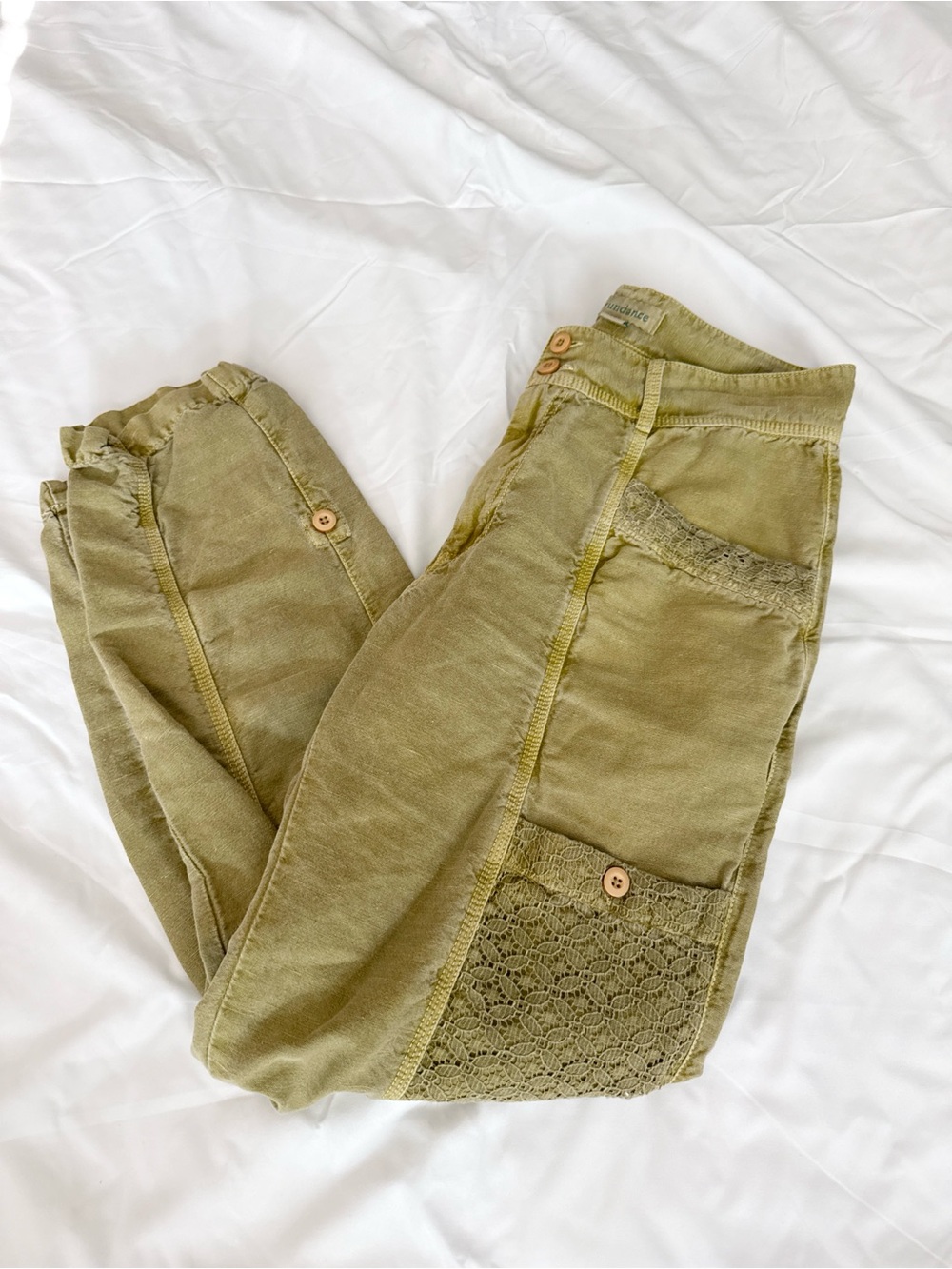 Sundance Olive Green Lace-Trim Boyfriend Jeans - Picture 4 of 5
